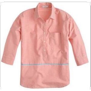 J.Crew Boyfriend Popover Shirt Coral Stripe 3/4 Sleeve Button Top Size 6